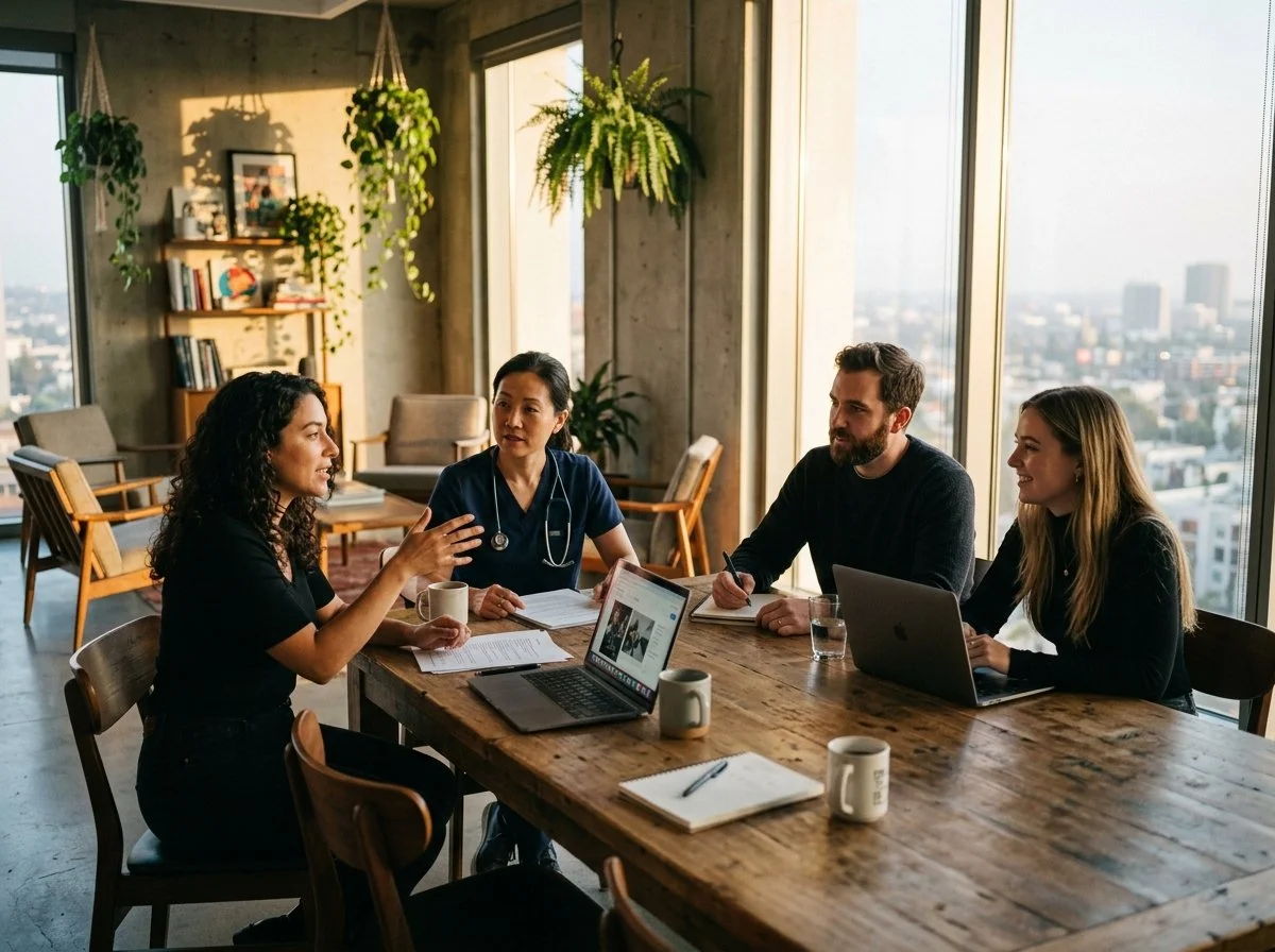 Brave New Media team meeting with physician